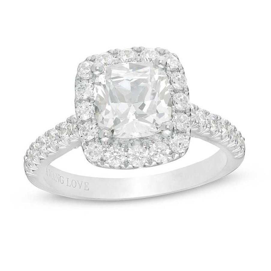 Rings Zales | Vera Wang Love Collection 2-3/4 Ct. T.W. Certified Cushion-Cut Diamond Frame Engagement Ring In 14K White Gold (I/Si2)