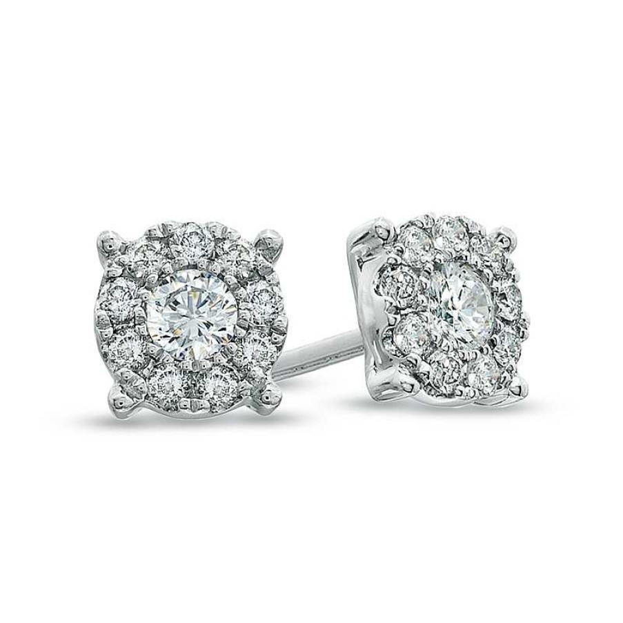 Earrings Zales | 1/2 Ct. T.W. Diamond Frame Square Basket Stud Earrings In 14K White Gold