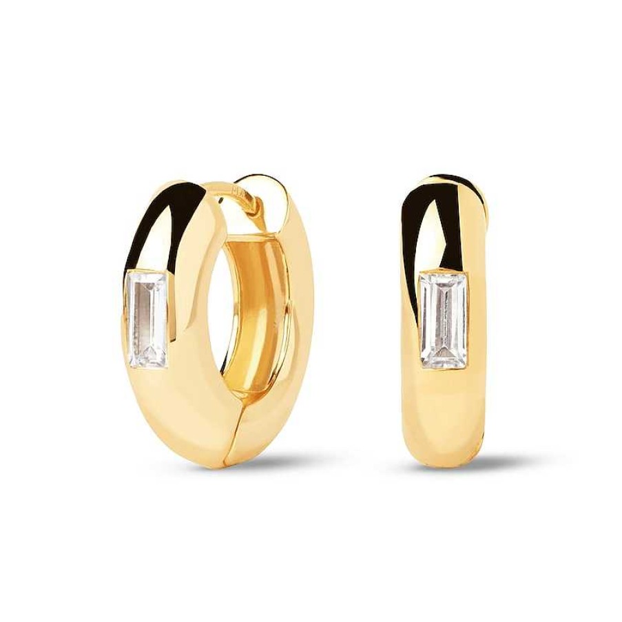 Earrings Zales | Pdpaola™ At Zales Kali Baguette-Cut Cubic Zirconia Tube Hoop Earrings In Sterling Silver With 18K Gold Plate