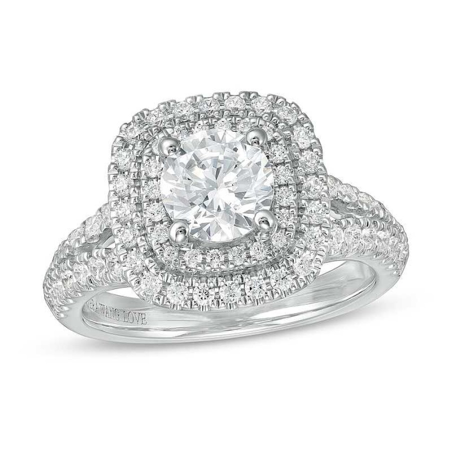 Rings Zales | Vera Wang Love Collection 1-3/4 Ct. T.W. Diamond Double Cushion Frame Engagement Ring In 14K White Gold