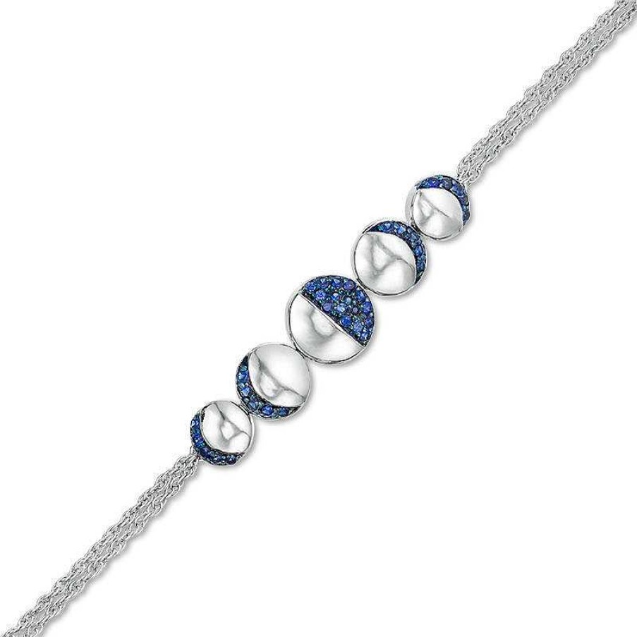 Bracelets Zales | Lab-Created Blue Sapphire Moon Phases Double Strand Bracelet In Sterling Silver - 7.5"