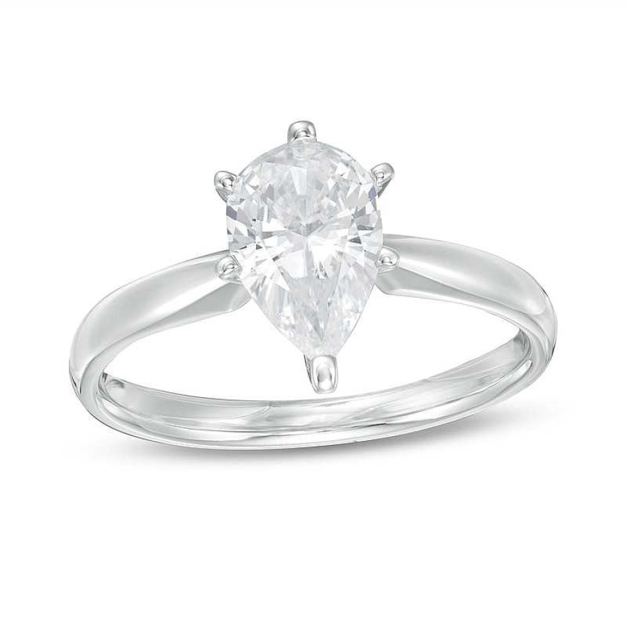 Rings Zales | 1 Ct. T.W. Certified Pear-Shaped Diamond Solitaire Engagement Ring In 14K White Gold (I/I2)