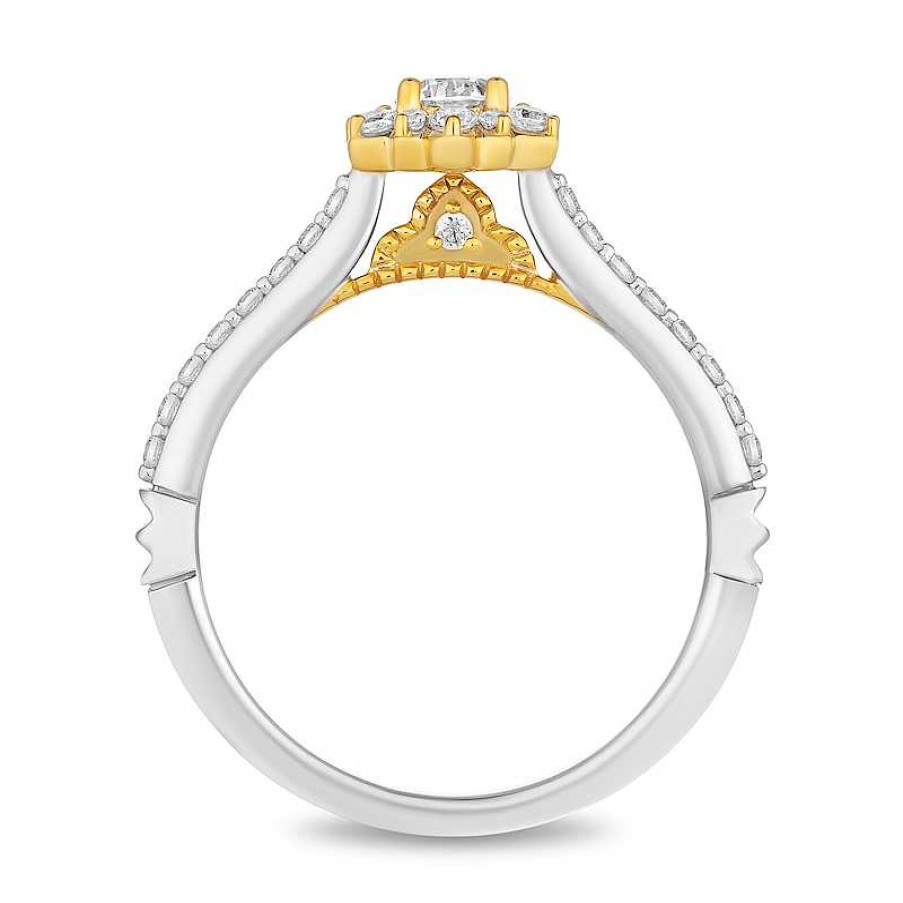 Rings Zales | Enchanted Disney Jasmine 5/8 Ct. T.W. Diamond Flower Engagement Ring In 14K Two-Tone Gold