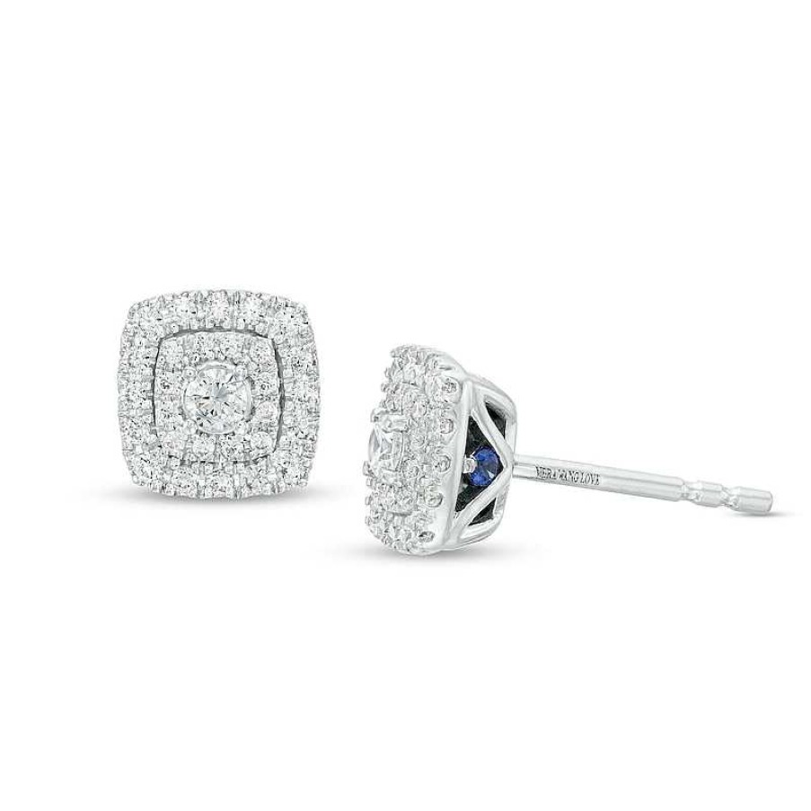 Earrings Zales | Vera Wang Love Collection 1/3 Ct. T.W. Diamond Double Cushion-Shaped Frame Stud Earrings In 10K White Gold