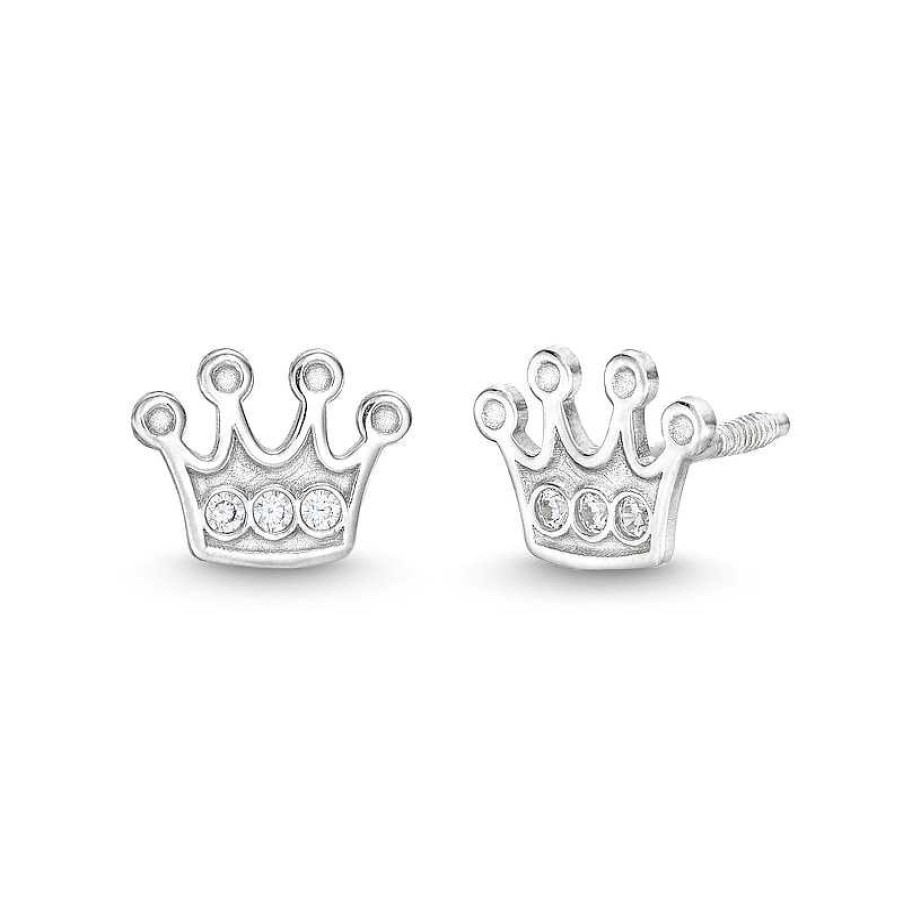 Earrings Zales | Child'S Cubic Zirconia Crown Stud Earrings In 14K White Gold