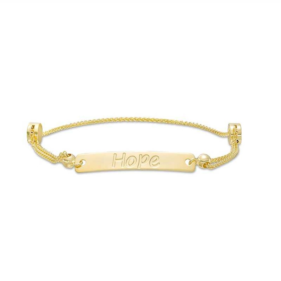 Bracelets Zales | Diamond-Cut "Hope" Bar Bolo Bracelet In 10K Gold – 9"