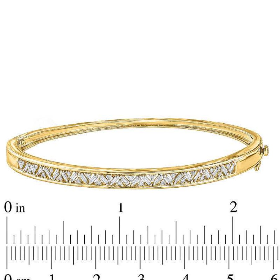 Bracelets Zales | 1/2 Ct. T.W. Baguette And Round Diamond Bangle In 10K Gold