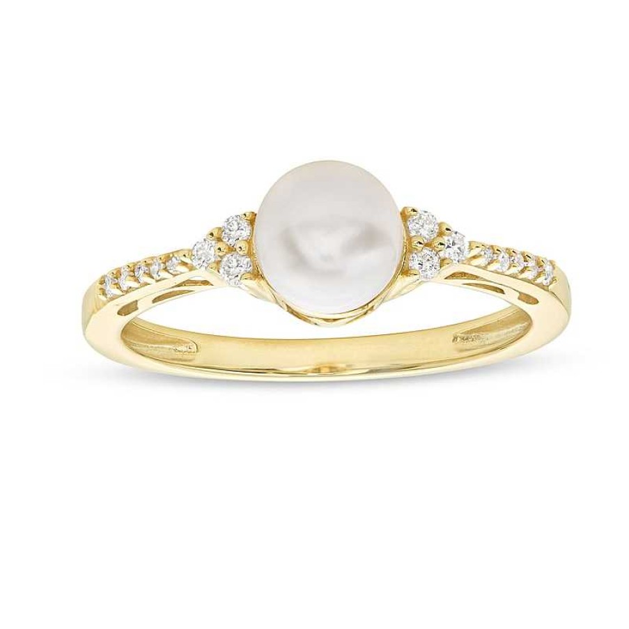 Rings Zales | 6.0Mm Cultured Freshwater Pearl And 1/10 Ct. T.W. Diamond Ring In 10K Gold