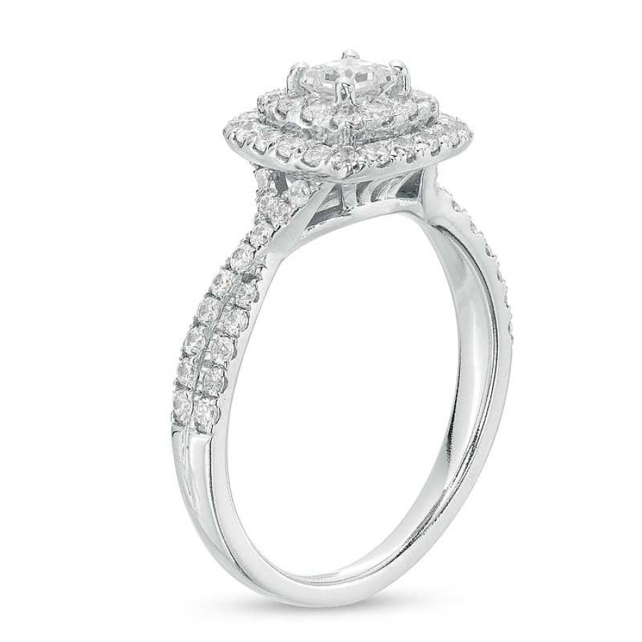 Rings Zales | 1 Ct. T.W. Certified Princess-Cut Lab-Created Diamond Double Frame Engagement Ring In 10K White Gold (F/Si2)