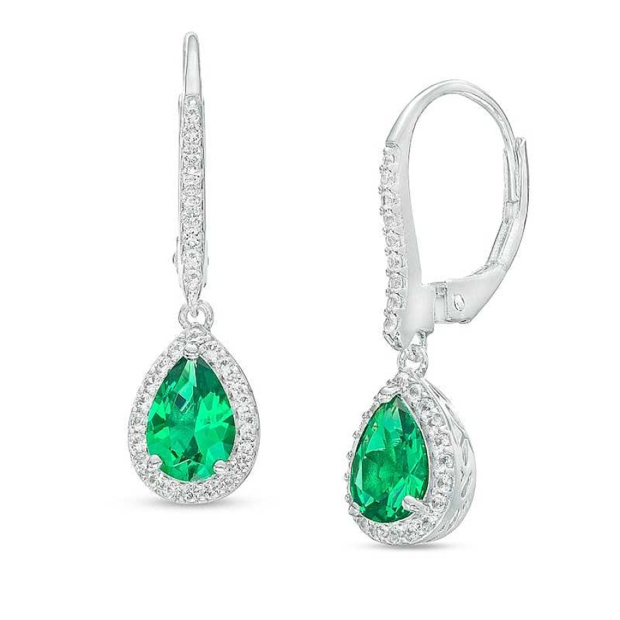 Earrings Zales | Pear-Shaped Green Quartz Doublet And White Lab-Created Sapphire Frame Drop Earrings In Sterling Silver