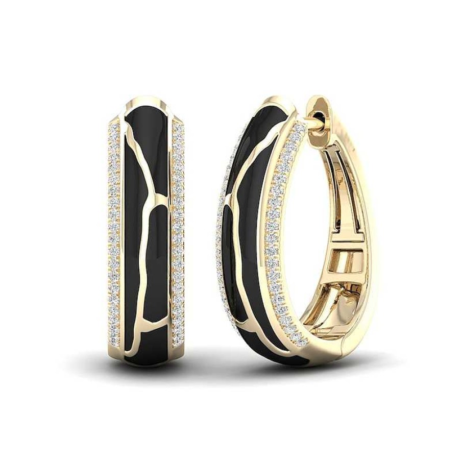 Earrings Zales | 1/4 Ct. T.W. Diamond Edge Black Kintsugi-Style Hoop Earrings In 10K Gold With Ceramic