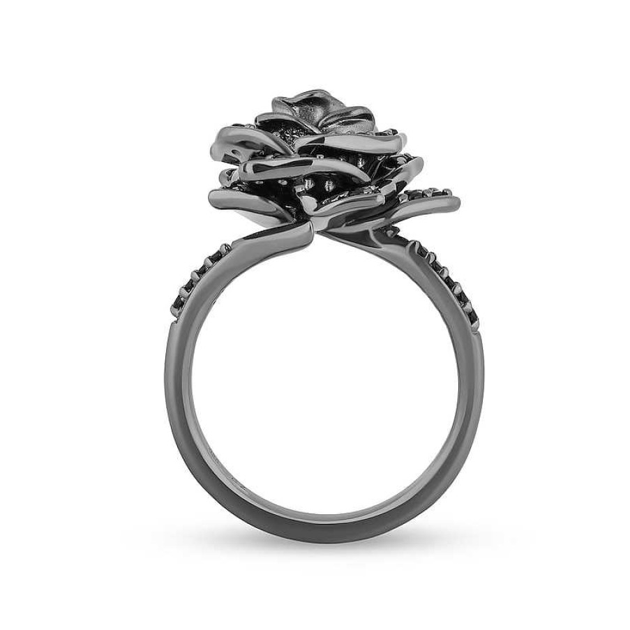 Rings Zales | Enchanted Disney Villains Maleficent 1/2 Ct. T.W. Black Diamond Rose Ring In Sterling Silver