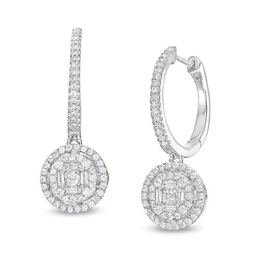 Earrings Zales | 1/2 Ct. T.W. Multi-Diamond Double Frame Drop Earrings In 10K White Gold