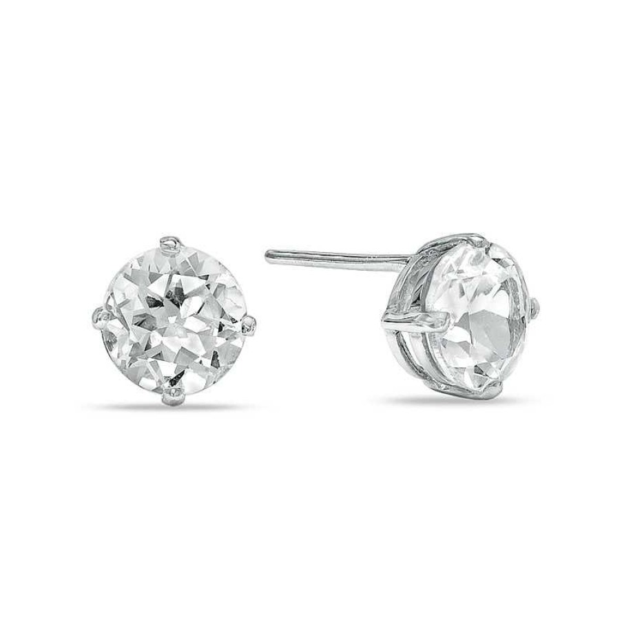 Earrings Zales | 6.0Mm Lab-Created White Sapphire Stud Earrings In Sterling Silver