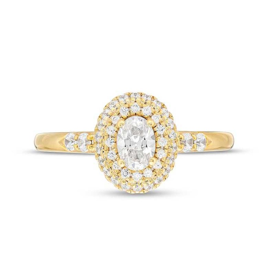 Rings Zales | Vera Wang Love Collection 5/8 Ct. T.W. Oval Diamond Double Frame Engagement Ring In 14K Gold