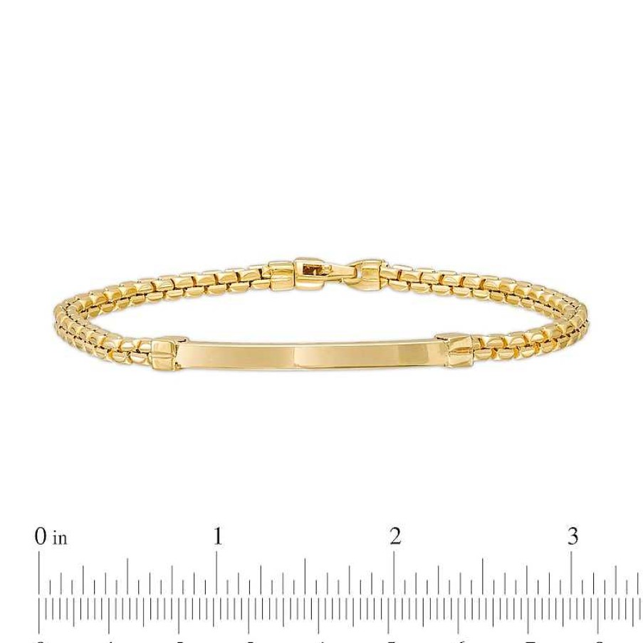 Bracelets Zales | Men'S Curved Id Link Bracelet In 10K Gold – 9"