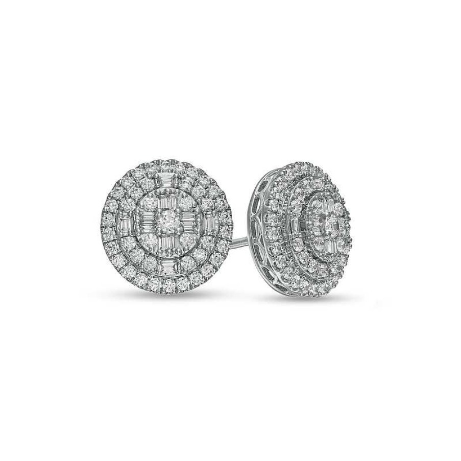 Earrings Zales | 1 Ct. T.W. Multi-Diamond Double Frame Layered Stud Earrings In 10K White Gold