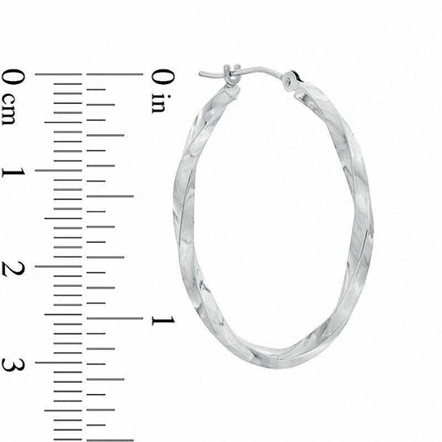 Earrings Zales | 1.8 X 30Mm Square Twist Hoop Earrings In 14K White Gold