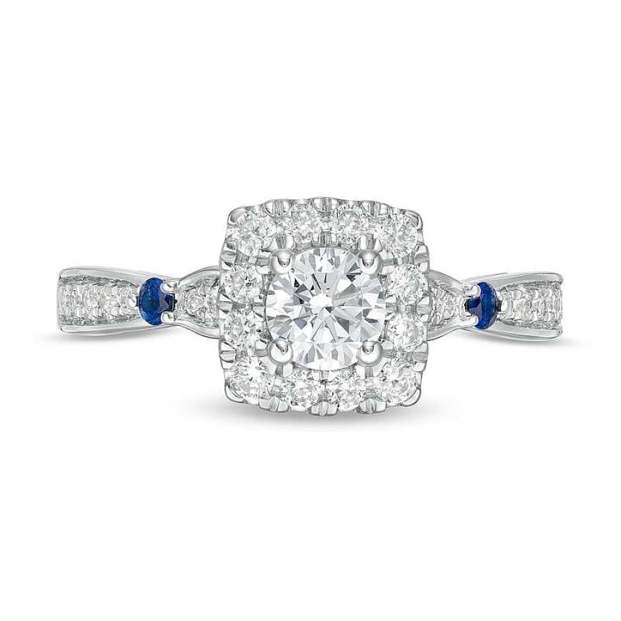 Rings Zales | Vera Wang Love Collection 3/4 Ct. T.W. Diamond Cushion Frame Engagement Ring In 14K White Gold