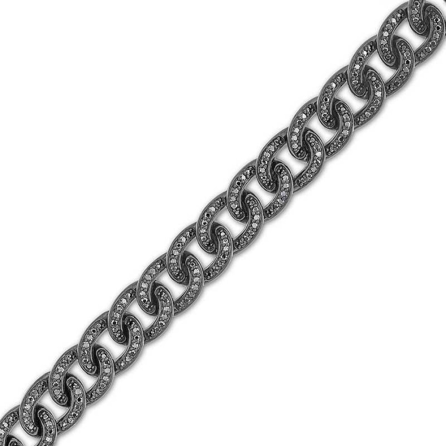 Bracelets Zales | Vera Wang Men 1-3/4 Ct. T.W. Black Diamond Curb Chain Bracelet In Sterling Silver With Black Ruthenium - 8.5"