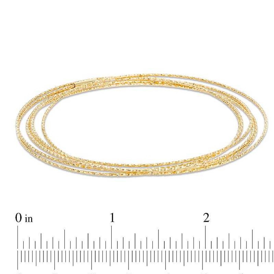 Bracelets Zales | Diamond-Cut Six Piece Stacked Bangle Set In Sterling Silver And 14K Gold Plate - 7.5"