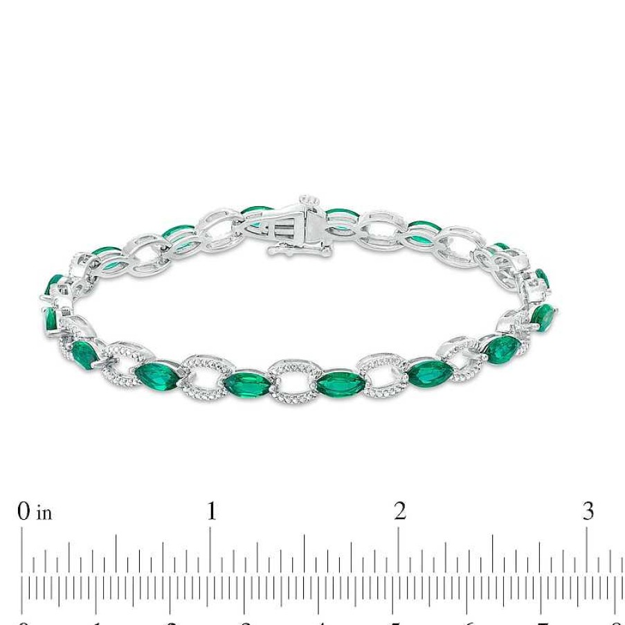 Bracelets Zales | Marquise Lab-Created Emerald Open Link Bracelet In Sterling Silver - 7.25"