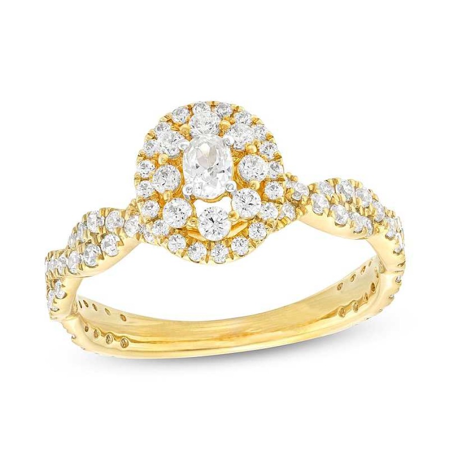 Rings Zales | 3/4 Ct. T.W. Oval Diamond Double Frame Twist Shank Engagement Ring In 14K Gold