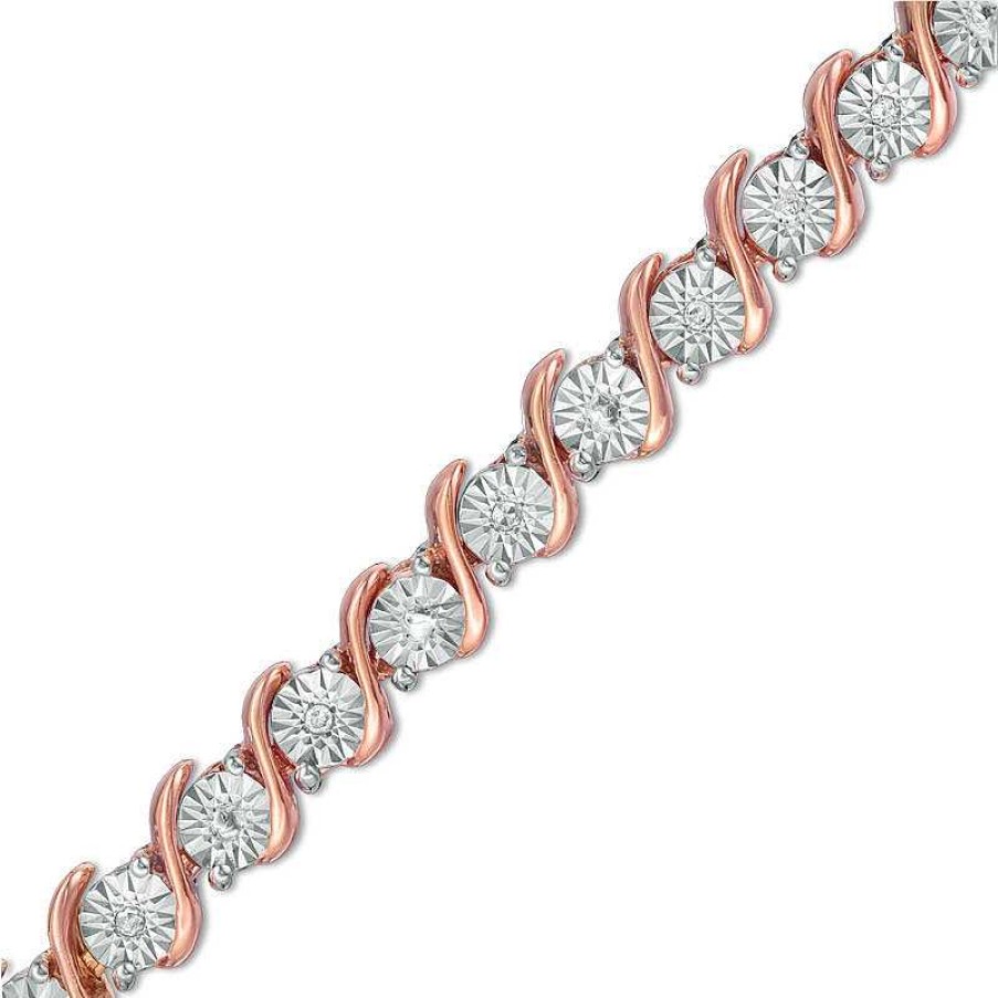 Bracelets Zales | 1/10 Ct. T.W. Diamond "S" Tennis Bracelet In Sterling Silver With 14K Rose Gold Plate - 7.25"