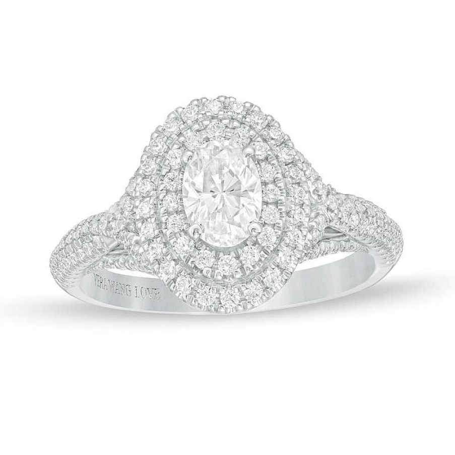 Rings Zales | Vera Wang Love Collection 1 Ct. T.W. Oval Diamond Double Frame Engagement Ring In 14K White Gold