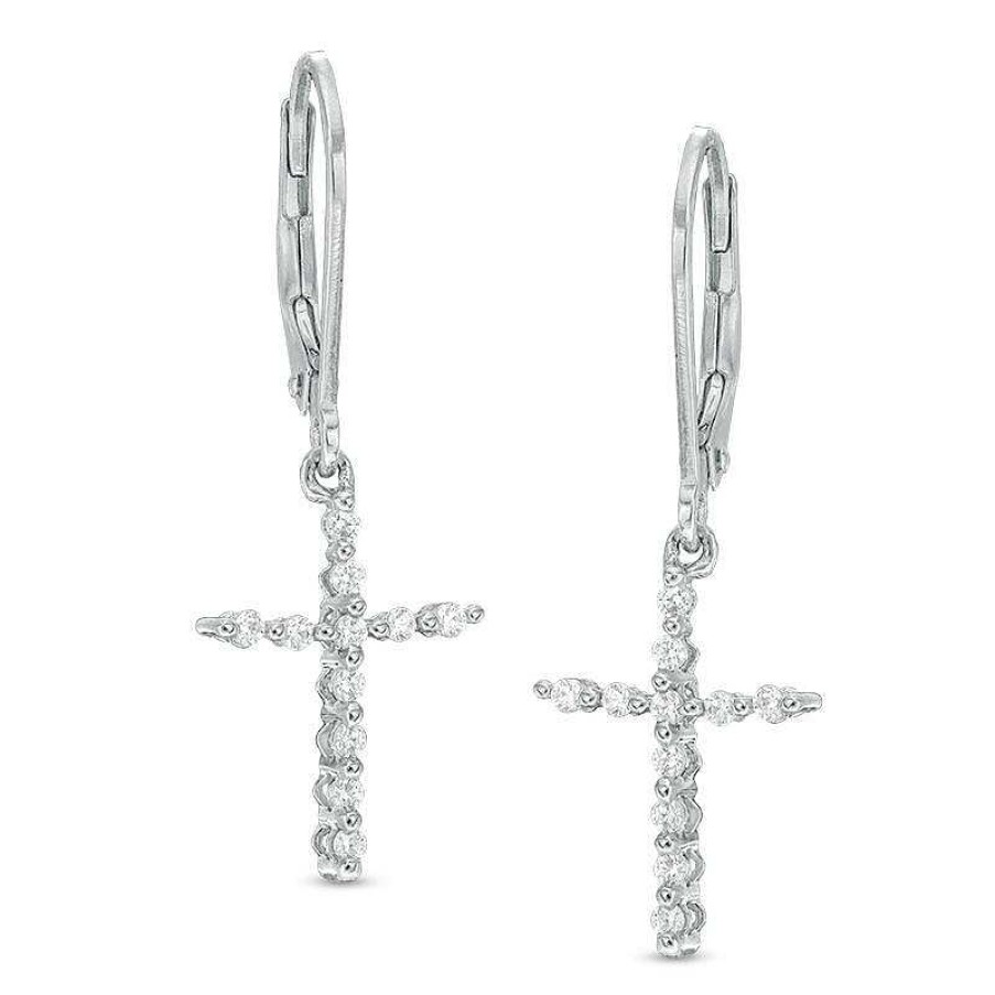 Earrings Zales | 1/4 Ct. T.W. Diamond Cross Drop Earrings In 10K White Gold