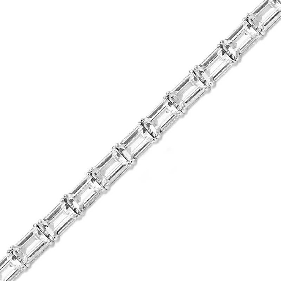 Bracelets Zales | Baguette Lab-Created White Sapphire Tennis Bracelet In Sterling Silver - 7.25"