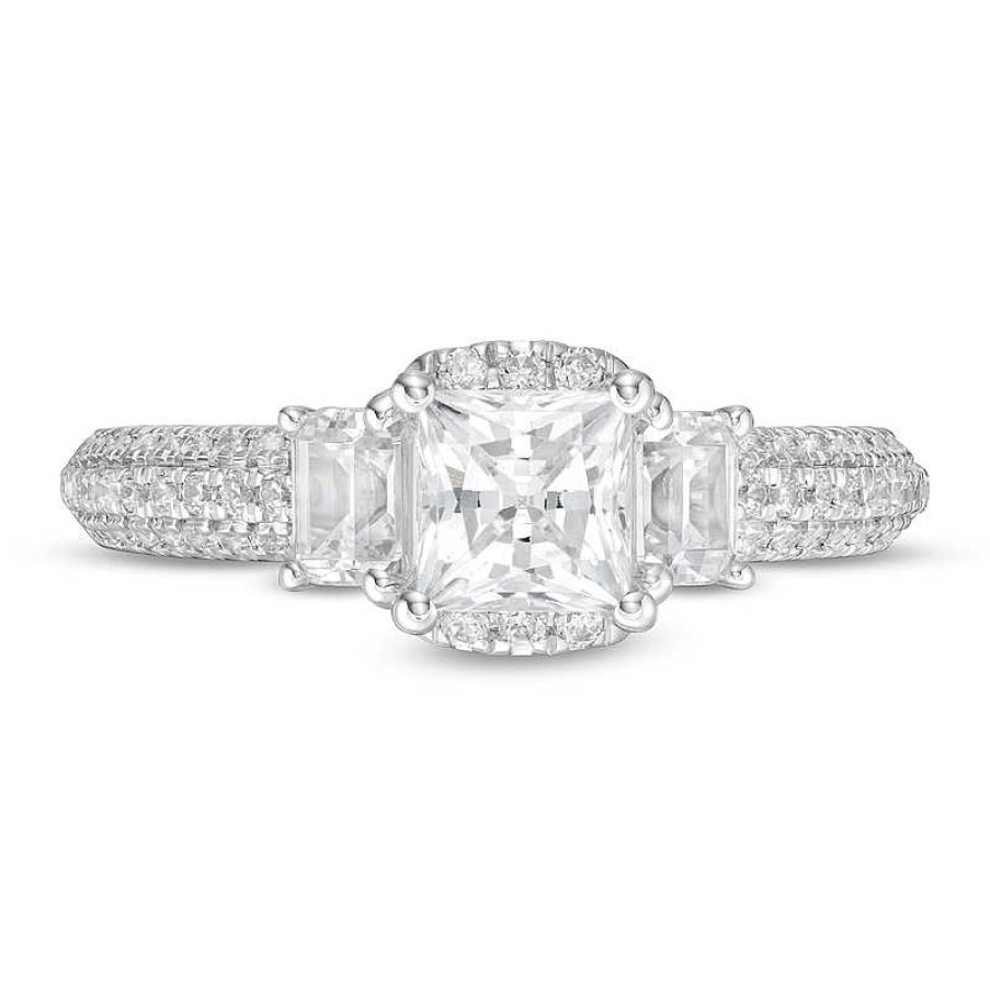 Rings Zales | Vera Wang Love Collection 1-1/2 Ct. T.W. Certified Princess-Cut Diamond Collar Engagement Ring In 14K White Gold (I/Si2)