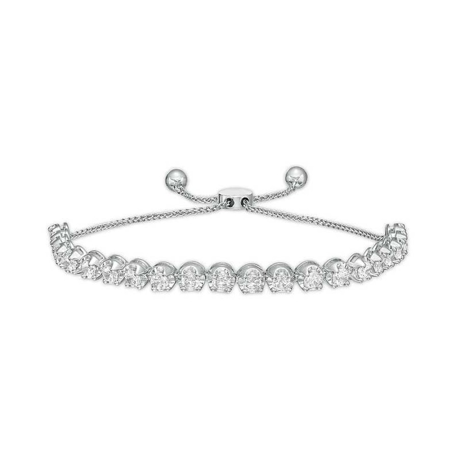 Bracelets Zales | 3 Ct. T.W. Certified Lab-Created Diamond Line Bolo Bracelet In 14K White Gold (F/Si2) – 9.5"