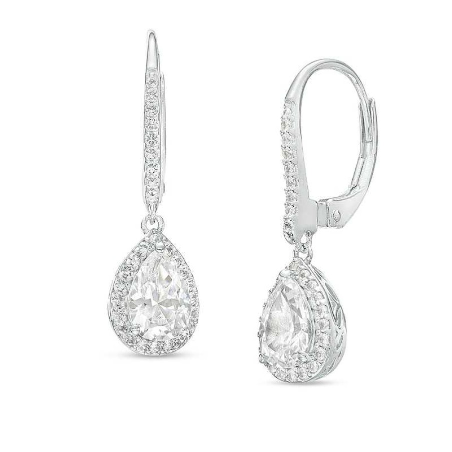 Earrings Zales | Pear-Shaped White Lab-Created Sapphire Frame Drop Earrings In Sterling Silver