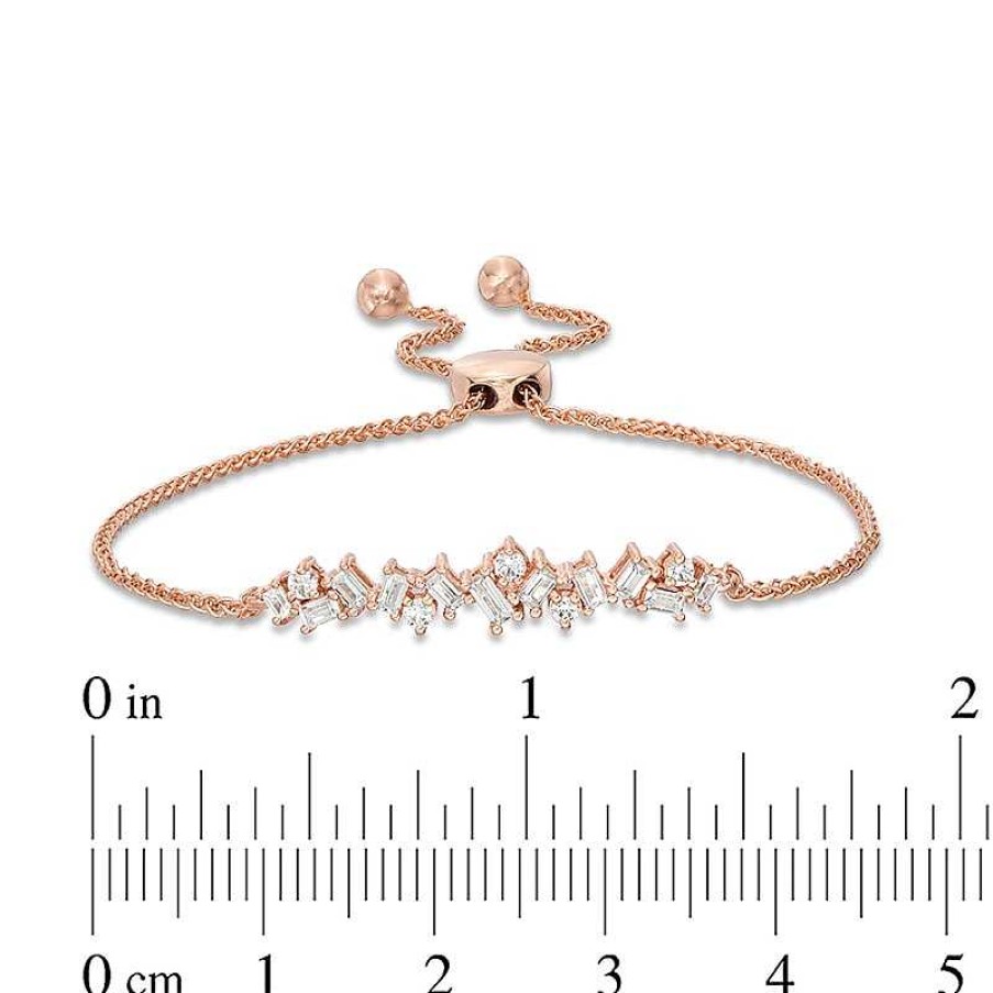 Bracelets Zales | Previously Owned - 1/2 Ct. T.W. Baguette And Round Diamond Scatter Bolo Bracelet In 10K Rose Gold - 9.5"