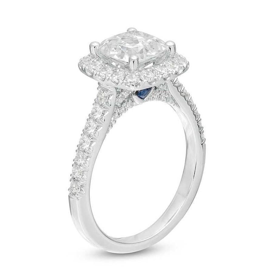 Rings Zales | Vera Wang Love Collection 2-3/4 Ct. T.W. Certified Cushion-Cut Diamond Frame Engagement Ring In 14K White Gold (I/Si2)