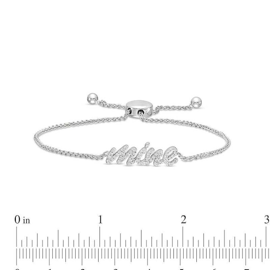 Bracelets Zales | 1/4 Ct. T.W. Diamond Cursive "Mine" Bolo Bracelet In Sterling Silver – 9.5"