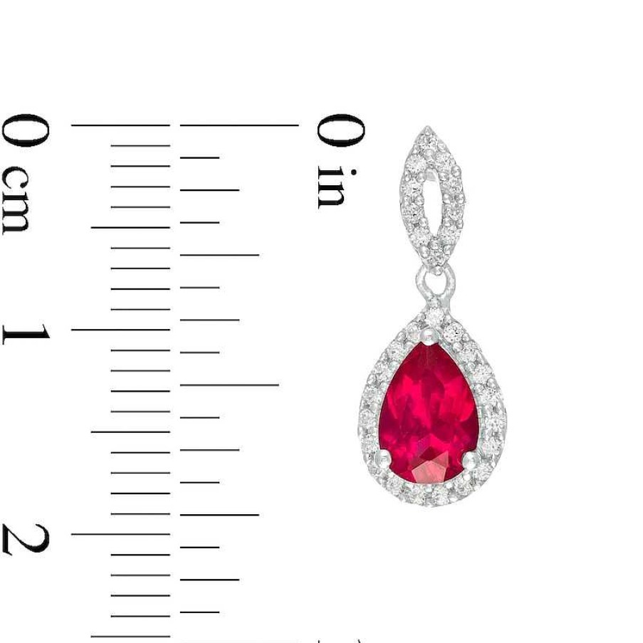 Earrings Zales | Pear-Shaped Lab-Created Ruby And White Sapphire Frame Teardrop Earrings In Sterling Silver