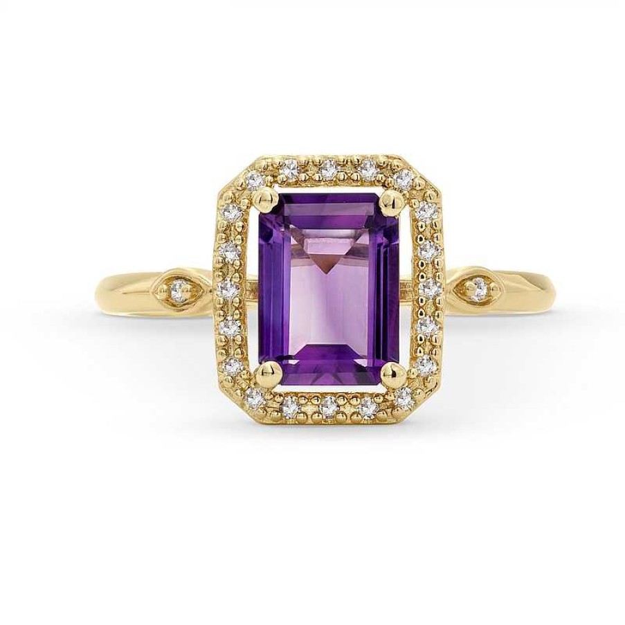 Rings Zales | Princess-Cut Amethyst And 1/10 Ct. T.W. Diamond Open Octagon Frame Ring In 10K Gold