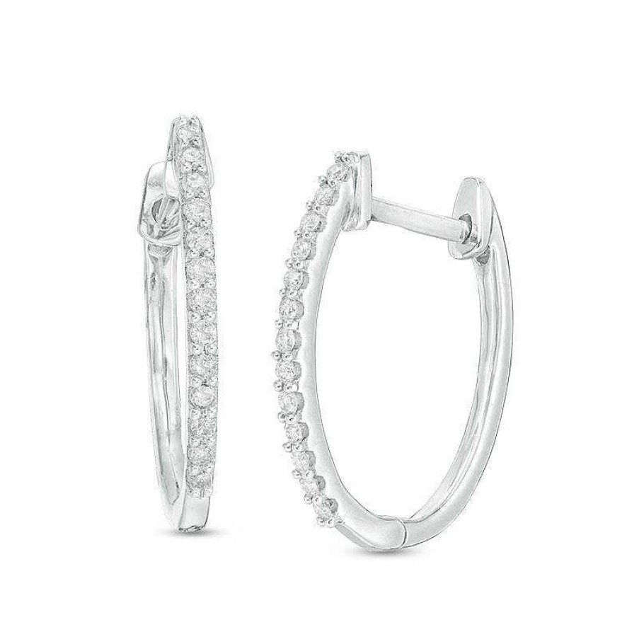 Earrings Zales | 1/8 Ct. T.W. Diamond Hoop Earrings In Sterling Silver