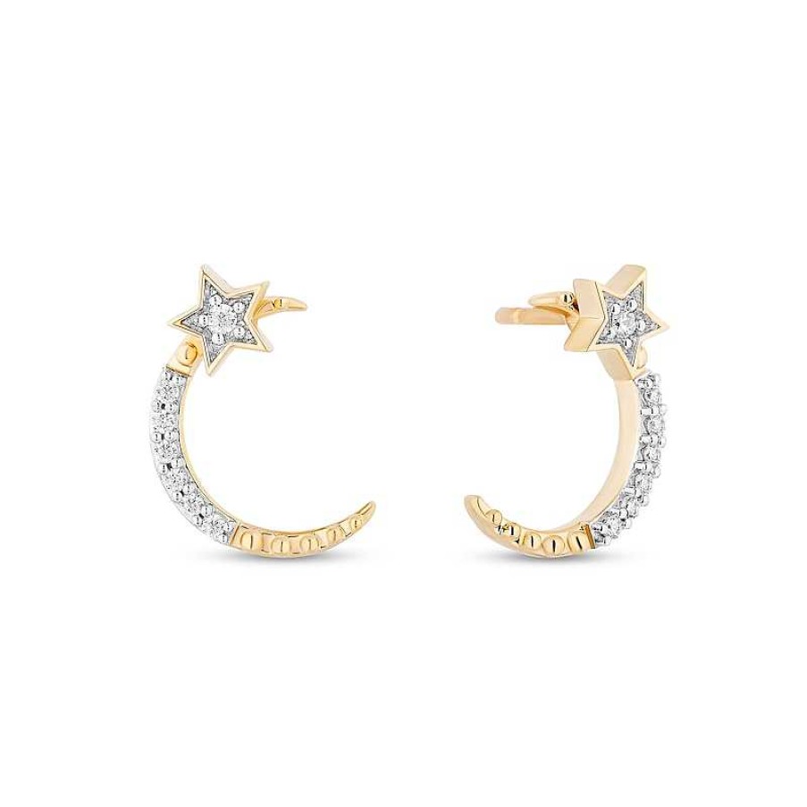 Earrings Zales | Enchanted Disney Jasmine 1/6 Ct. T.W. Diamond Star And Moon Stud Earrings In 10K Gold