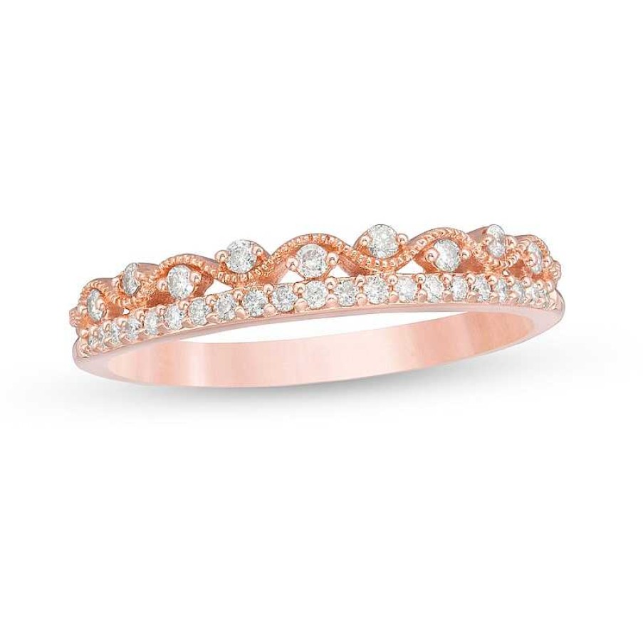 Rings Zales | 1/5 Ct. T.W. Diamond Cascading Vintage-Style Stack Band In 10K Rose Gold