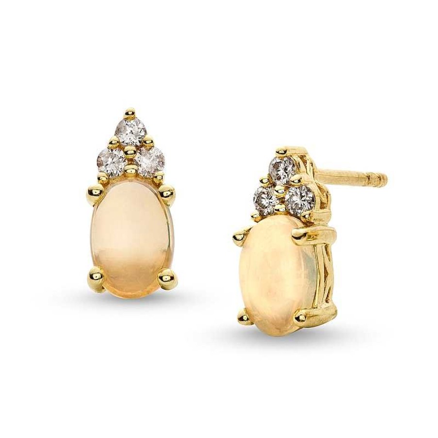 Earrings Zales | Oval Opal And 1/10 Ct. T.W. Diamond Stud Earrings In 10K Gold