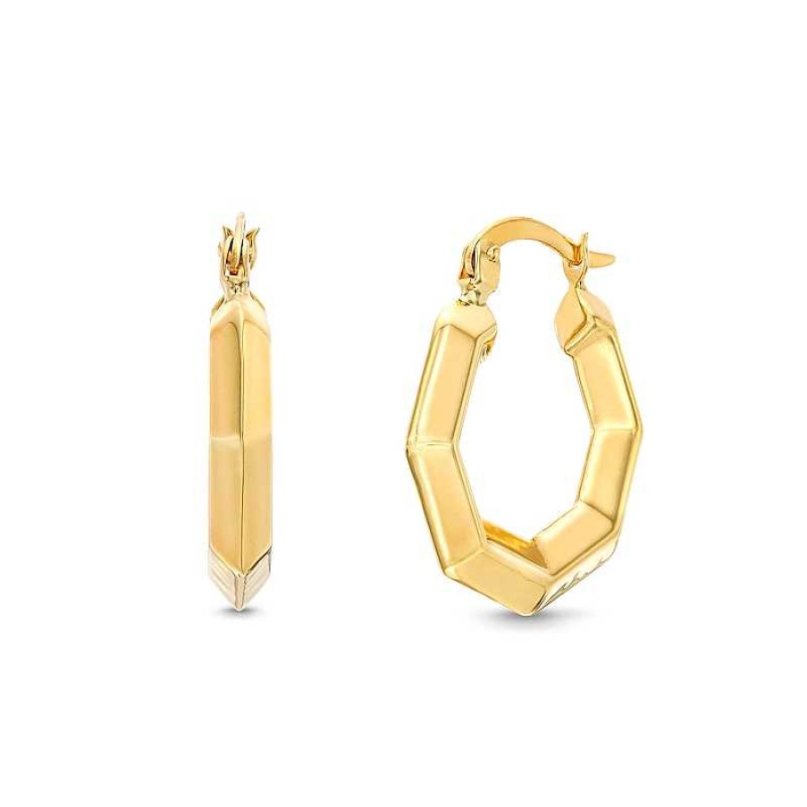 Earrings Zales | Hexagon-Shaped Hoop Earrings In 14K Gold