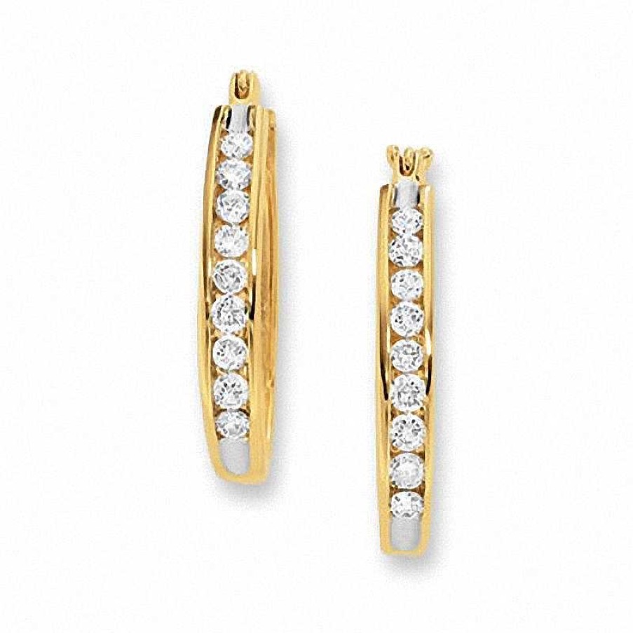 Earrings Zales | 1/2 Ct. T.W. Channel-Set Diamond Oval Hoop Earrings In 14K Gold