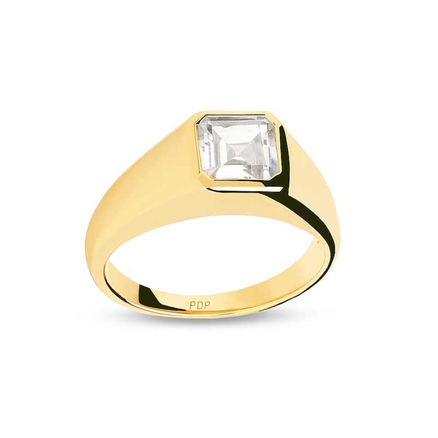 Rings Zales | Pdpaola™ At Zales 6.0Mm Radiant-Cut Cubic Zirconia Signet Ring In Sterling Silver With 18K Gold Plate