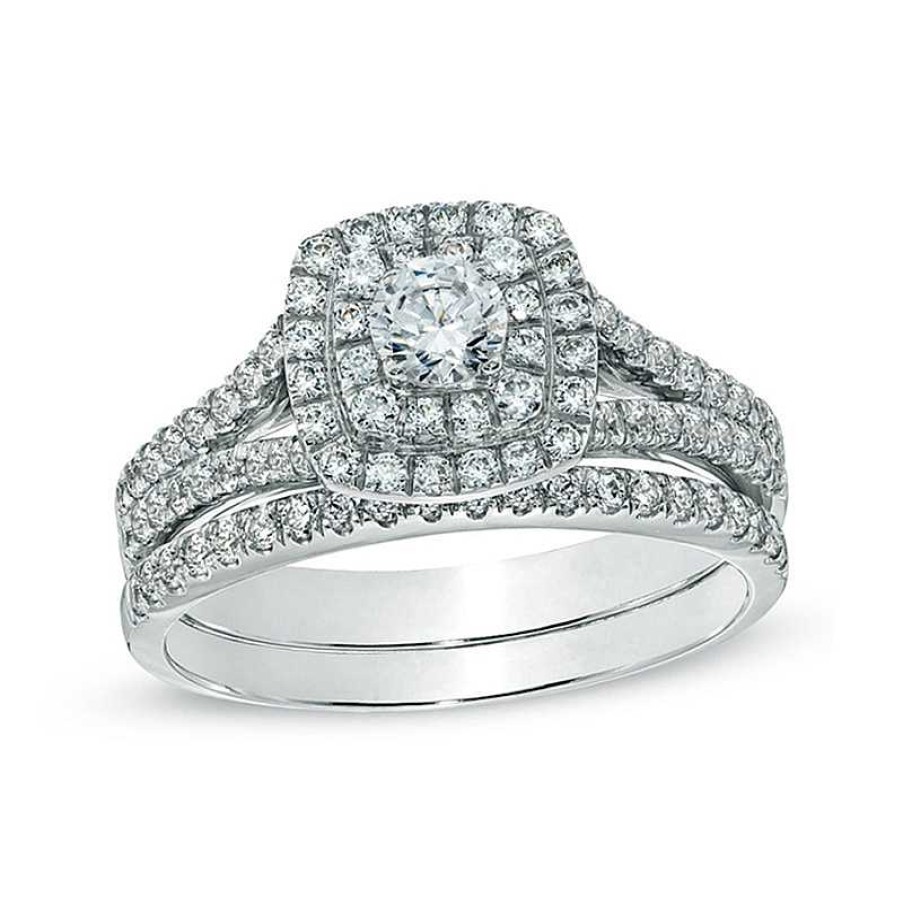 Rings Zales | Celebration Ideal 1 Ct. T.W. Diamond Frame Bridal Set In 14K White Gold (I/I1)