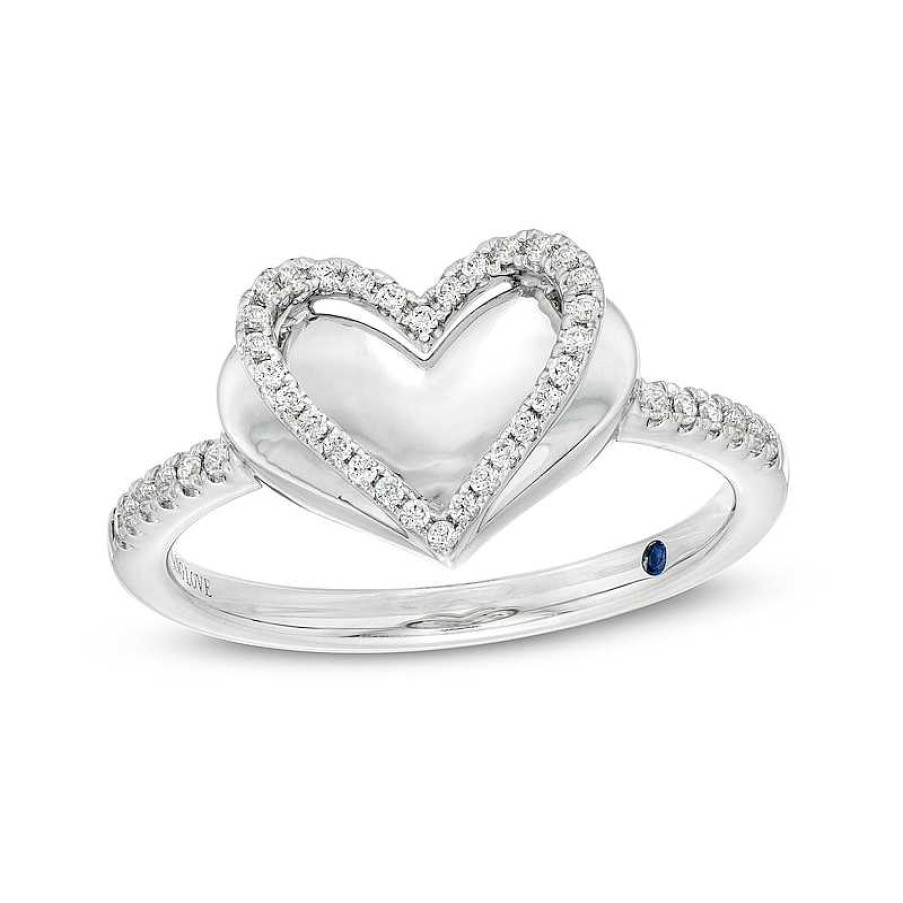 Rings Zales | The Kindred Heart From Vera Wang Love Collection 1/6 Ct. T.W. Diamond Layered Heart Ring In Sterling Silver