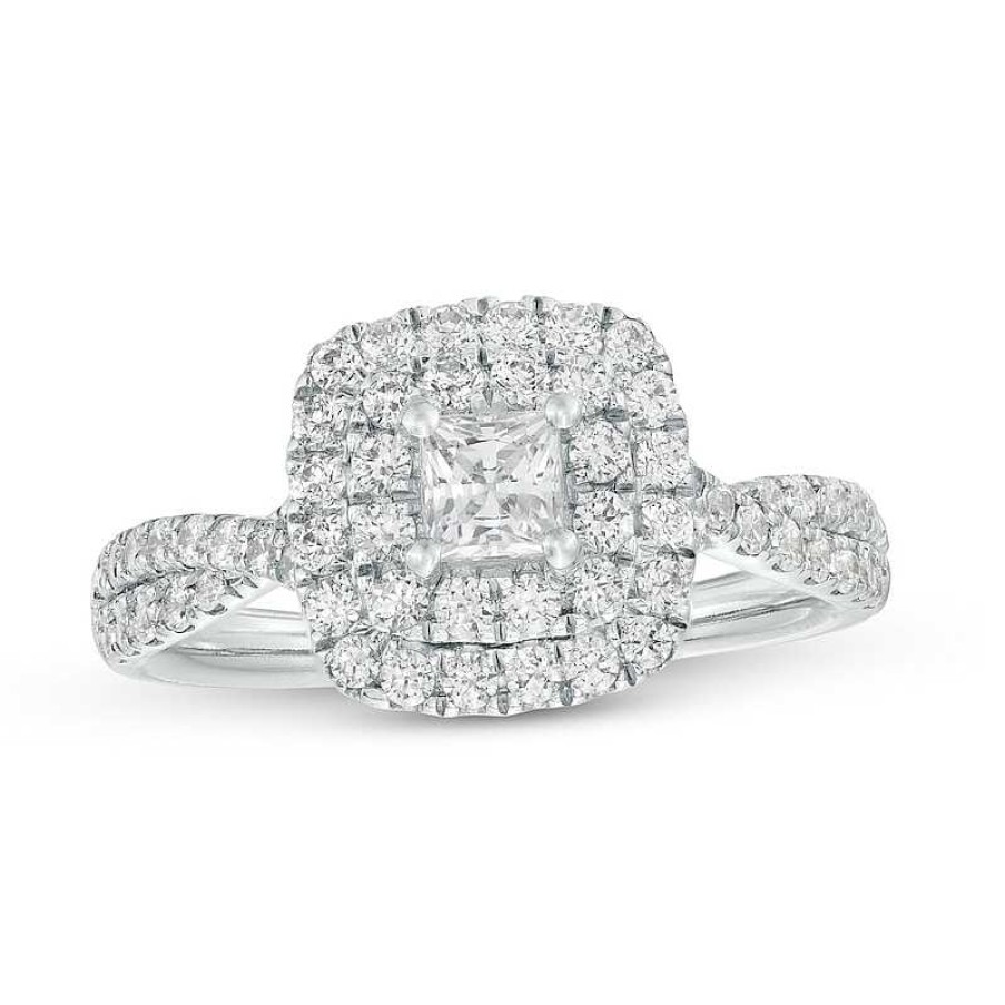 Rings Zales | 1 Ct. T.W. Certified Princess-Cut Lab-Created Diamond Double Frame Engagement Ring In 10K White Gold (F/Si2)