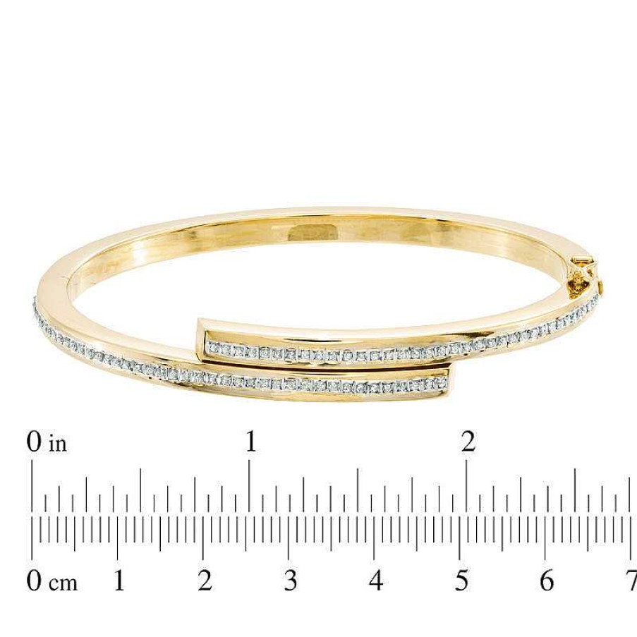 Bracelets Zales | Diamond Fascination™ Bypass Slip-On Bangle In Sterling Silver And 18K Gold Plate